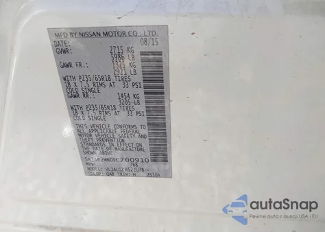 2015 Nissan Pathfinder Sl из США, поврежденный, VIN 5N1AR2MN0FC700910